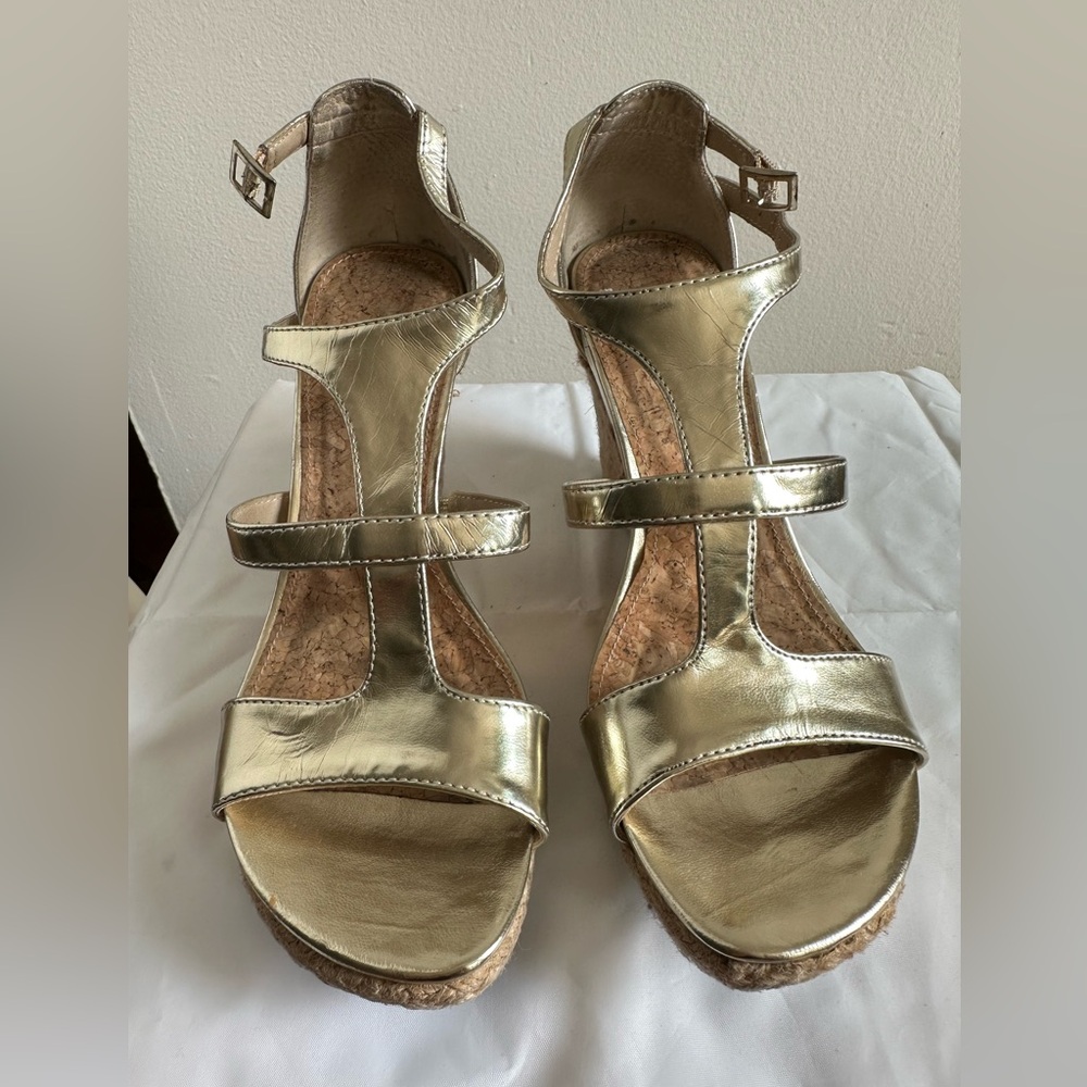 Kenneth Cole gold leather espadrilles